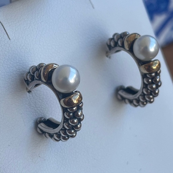 LAGOS 'Caviar' Two Tone Pearl Hoop Earrings - Picture 4 of 4